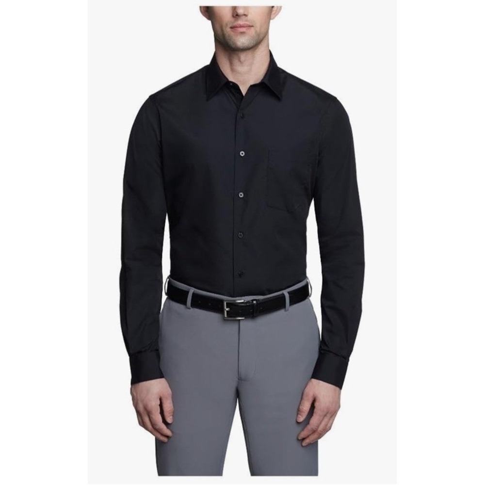 Van Heusen Mens‎ Regular fitted Dress Button Shirt Large 16.5 34-35 Black Solid